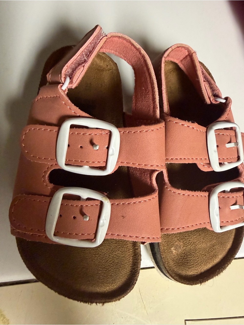 Kids Coral Pink Double-Buckle Sandals